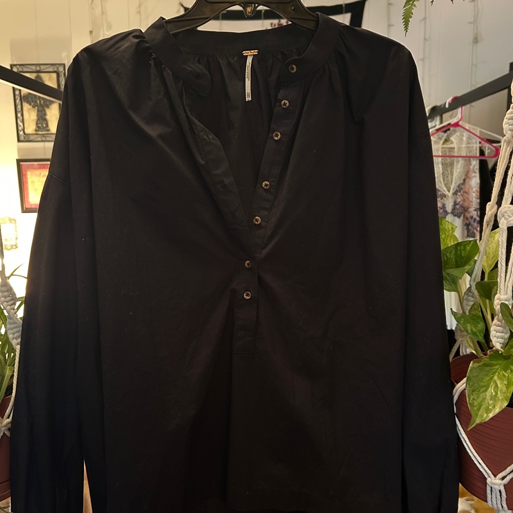 Free People Charcoal Button-Up Shirt